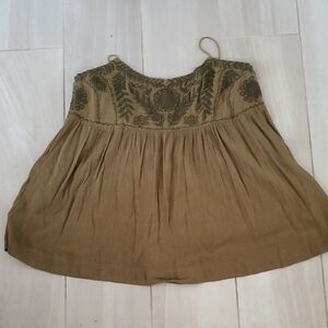 Free People Olive Embroidered Blouse